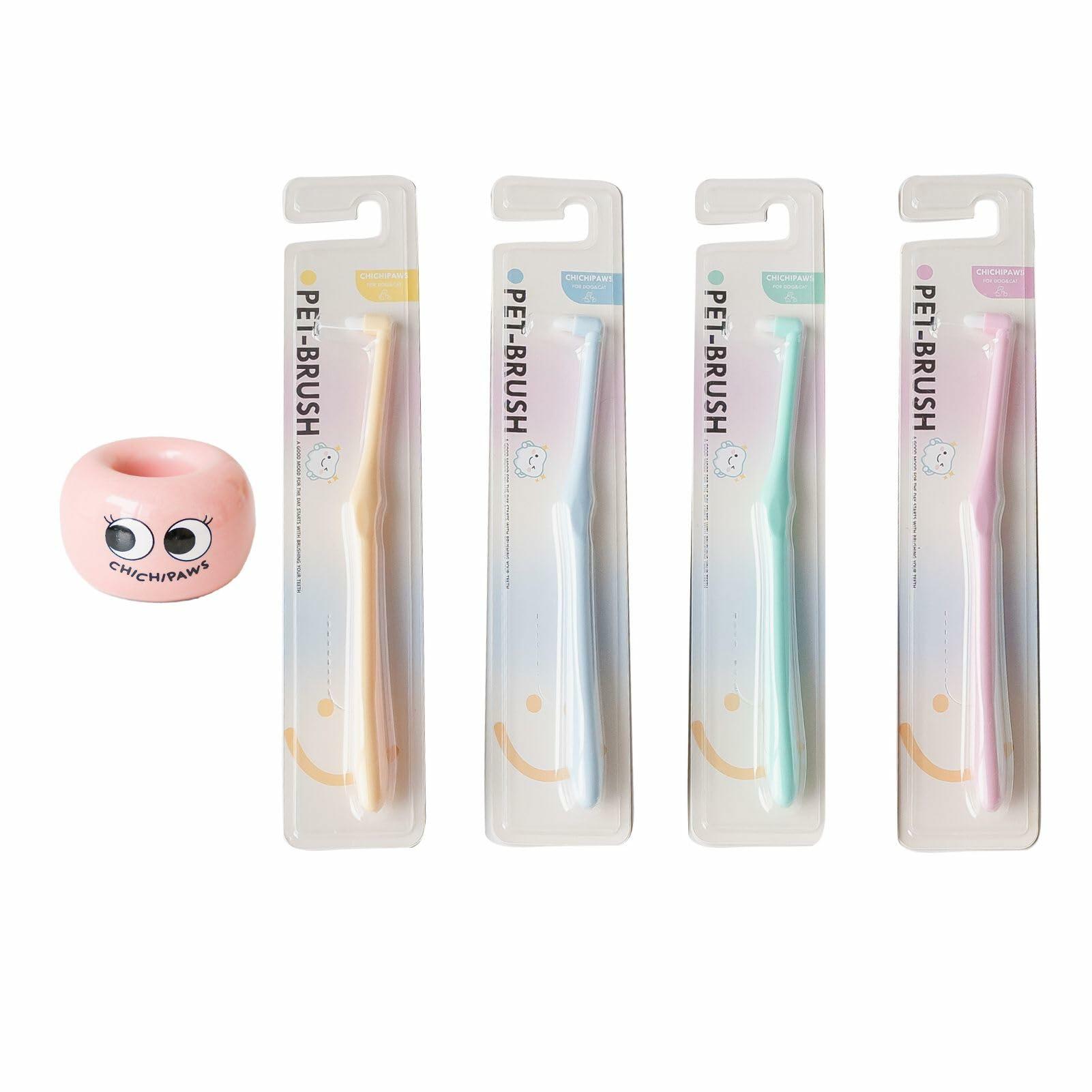 CHICHI PAWS Pet Toothbrush Set 5pcs Soft Bristles with Holder for Dogs Cats