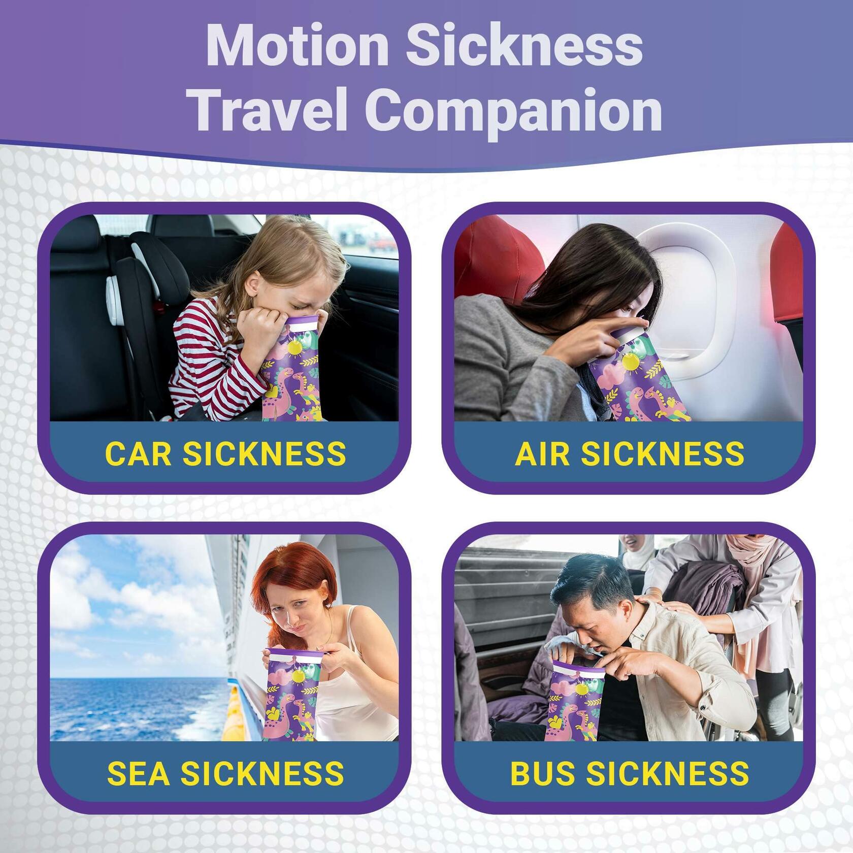 Kids Vomit Bags 20 Pack Disposable Leak Proof Self Sealing Dinosaur Print