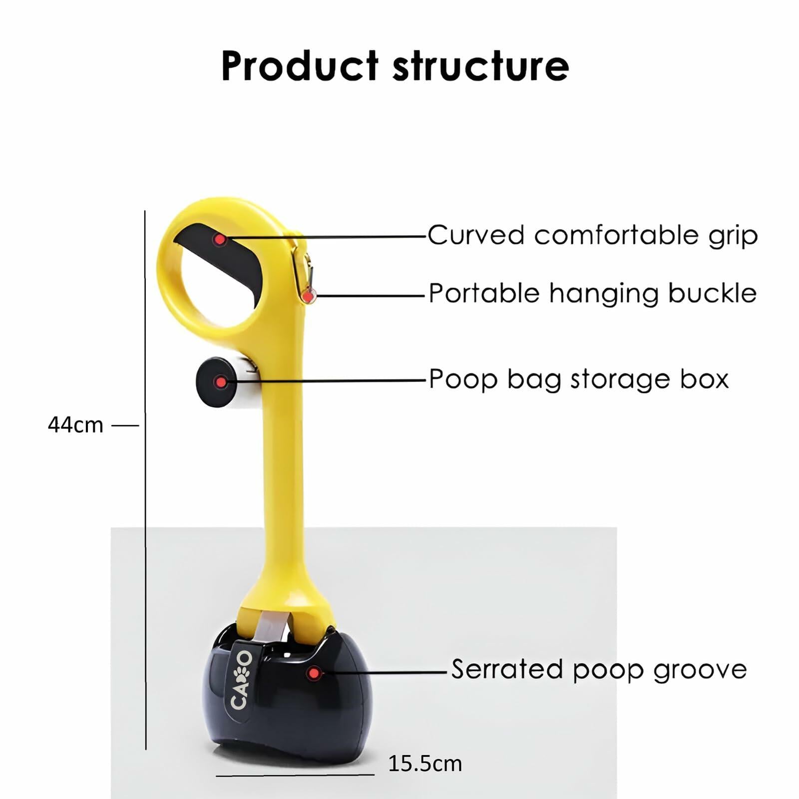 Dog Pooper Scooper Large Yellow/Black with Bag Holder and 5 Bag Rolls