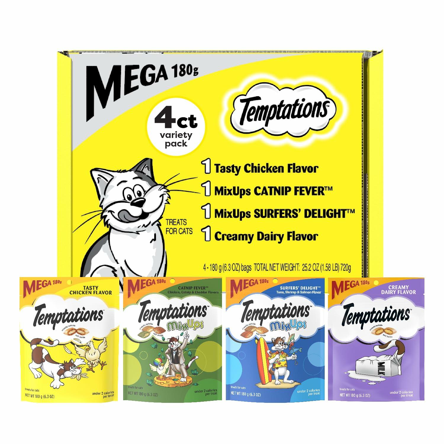 BestBy12/25 Temptations Cat Treats Variety Pack Crunchy & Soft 6.3oz 4 Pack