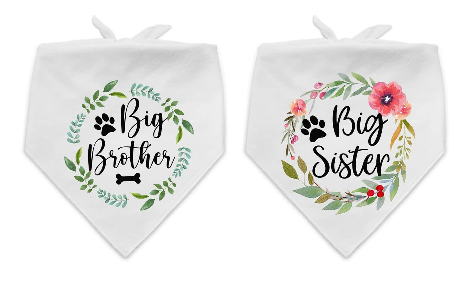 PNTKION 2 Pack Big Brother Sister Cotton Dog Bandana White Flower