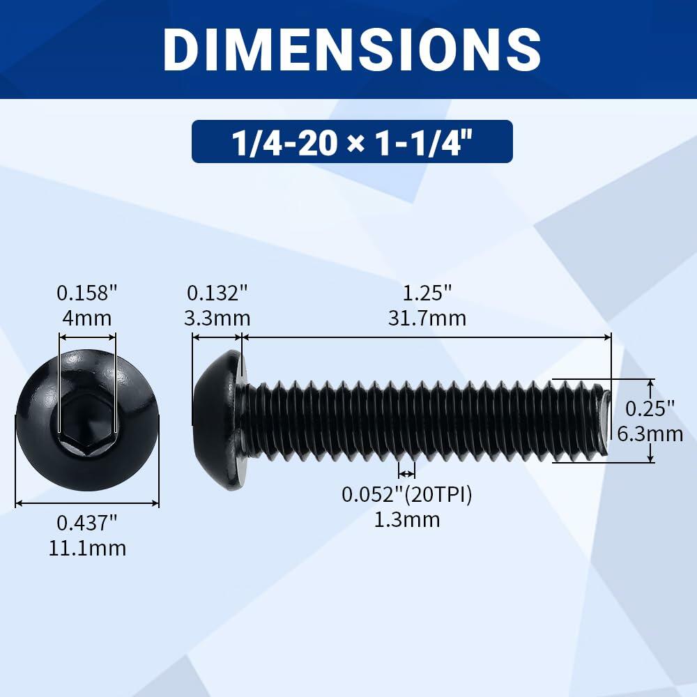 1/4-20 x 1-1/4" Stainless Button Socket Cap Screws 25pcs w/ Hex Wrench