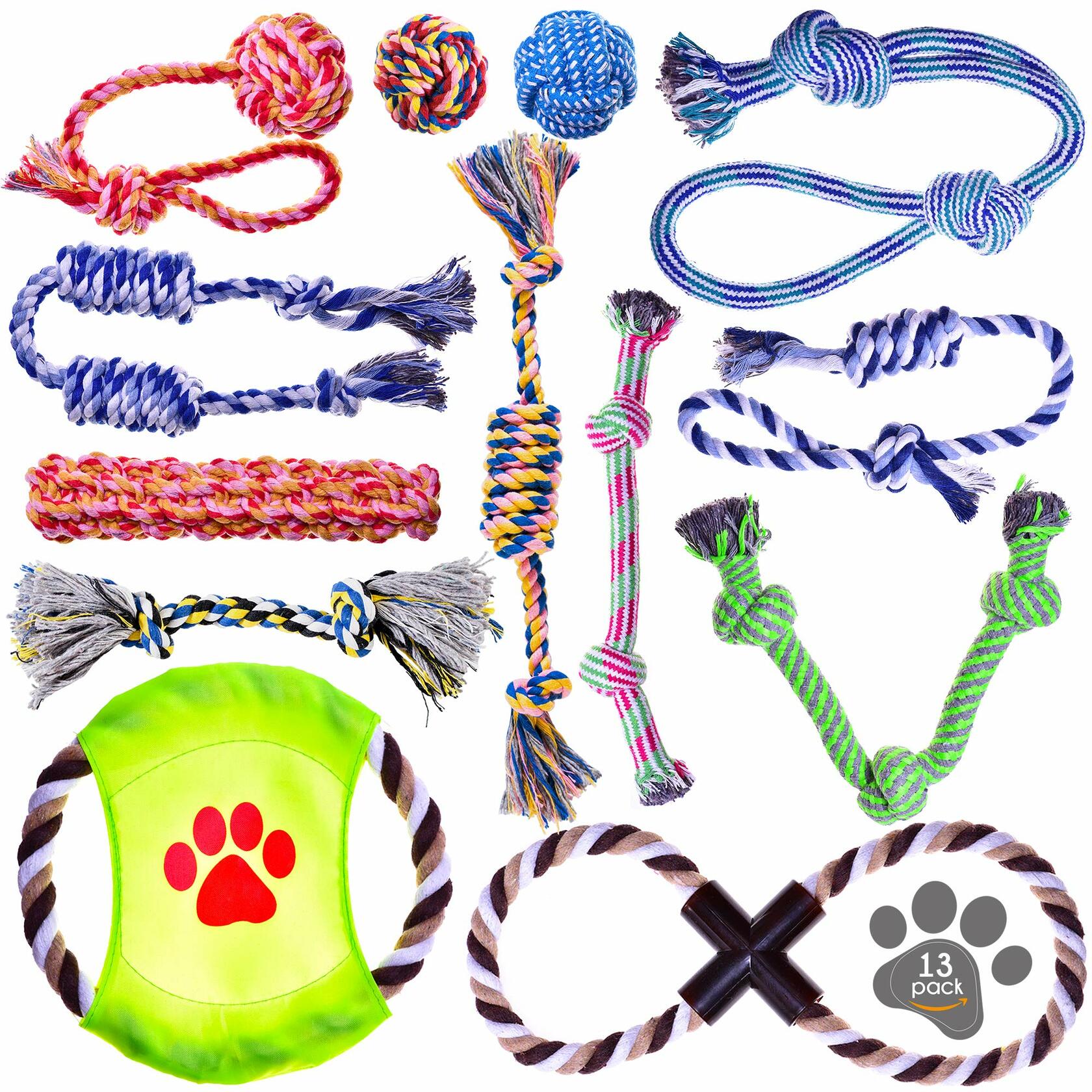Pets&Goods Rope Dog Toys 13-Pack Durable Cotton Chew Tug Toys