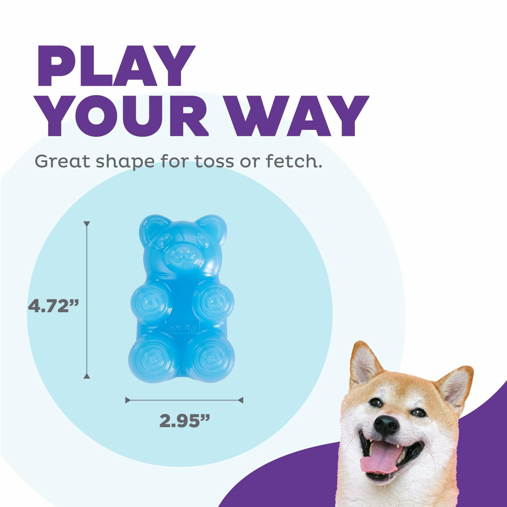 Outward Hound Gummiez Bear Dog Toy & Treat Stuffer 4.7" Blue Raspberry