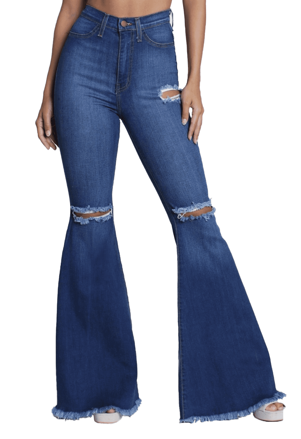 {P1755} Blue Denim Distressed Flare Leg Jeans