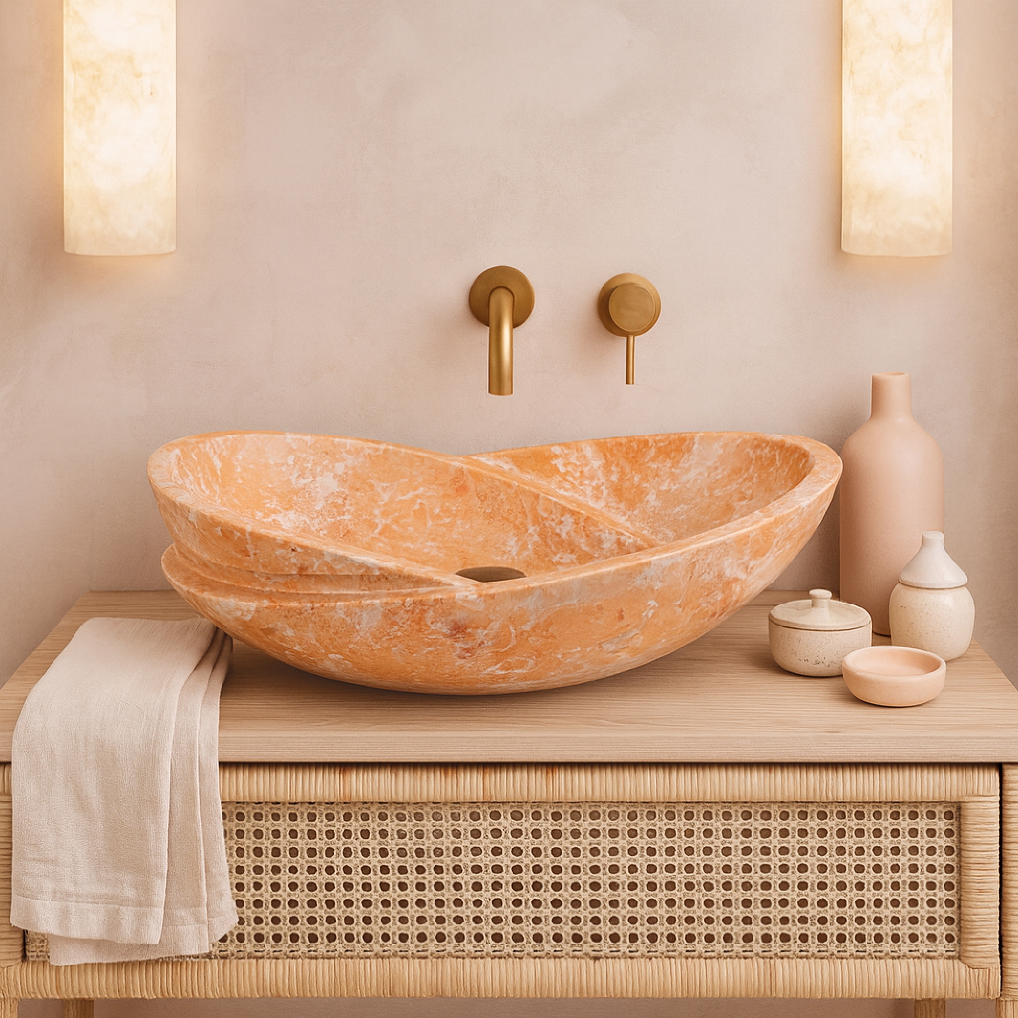 Handcrafted Orange Marble Vanity Bowl (40x55x14 cm)