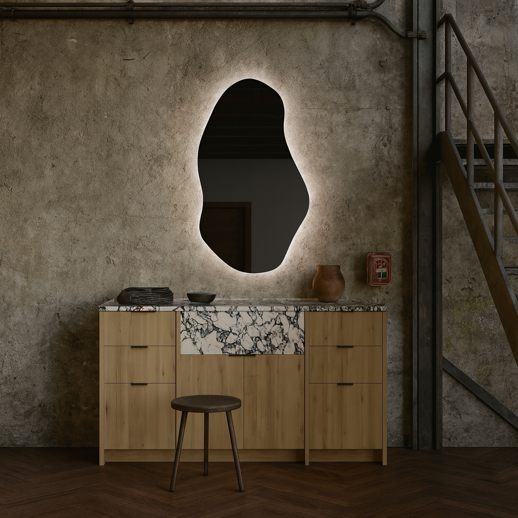 LED Bathroom Mirror with Lights | Irregular Organic Vanity Mirror | Touch Sensor