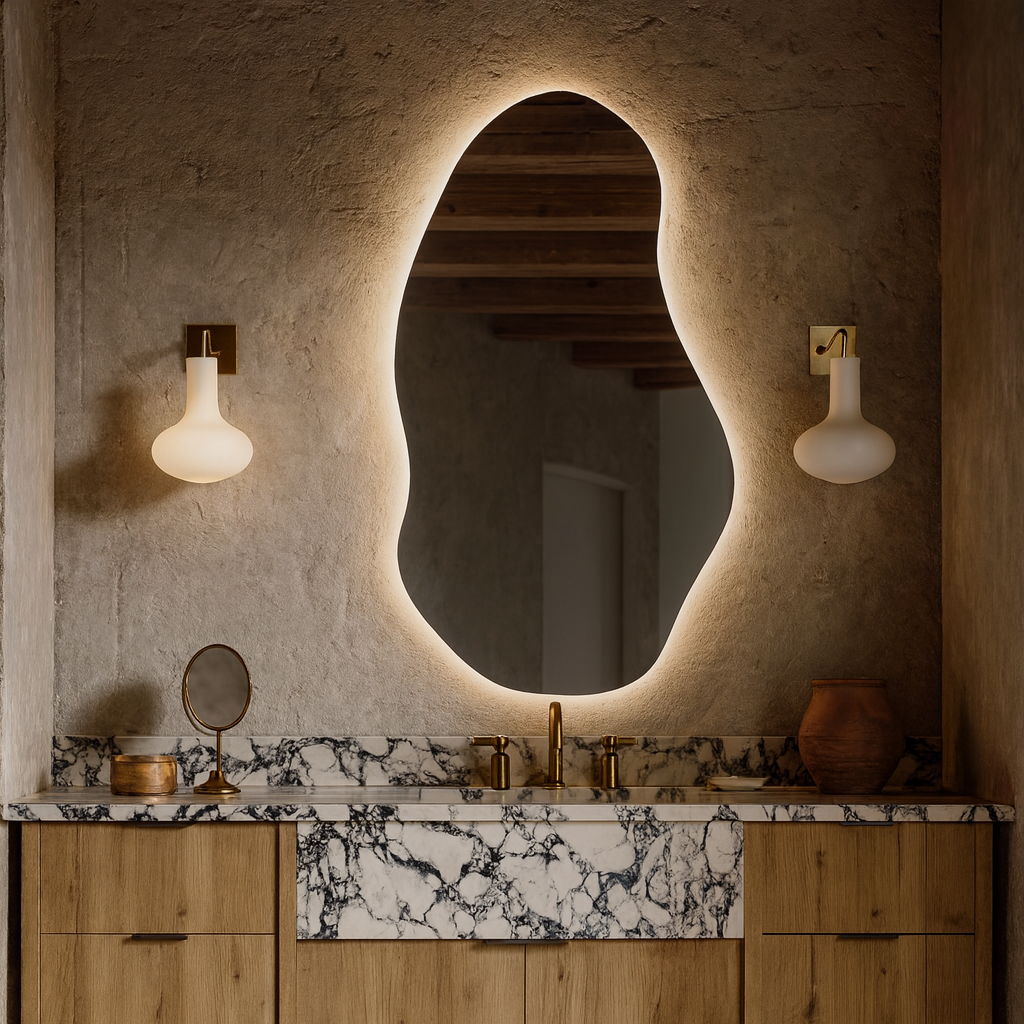 LED Bathroom Mirror with Lights | Irregular Organic Vanity Mirror | Touch Sensor
