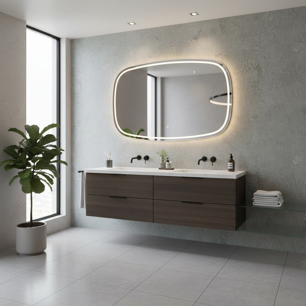 LED Bathroom Mirror – Rounded Rectangle Backlit Vanity Mirror with Touch Sensor