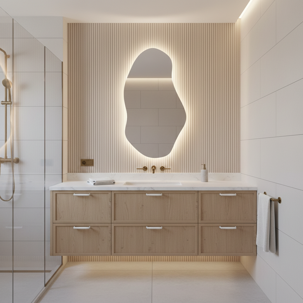 LED Bathroom Mirror with Lights | Irregular Organic Vanity Mirror | Touch Sensor