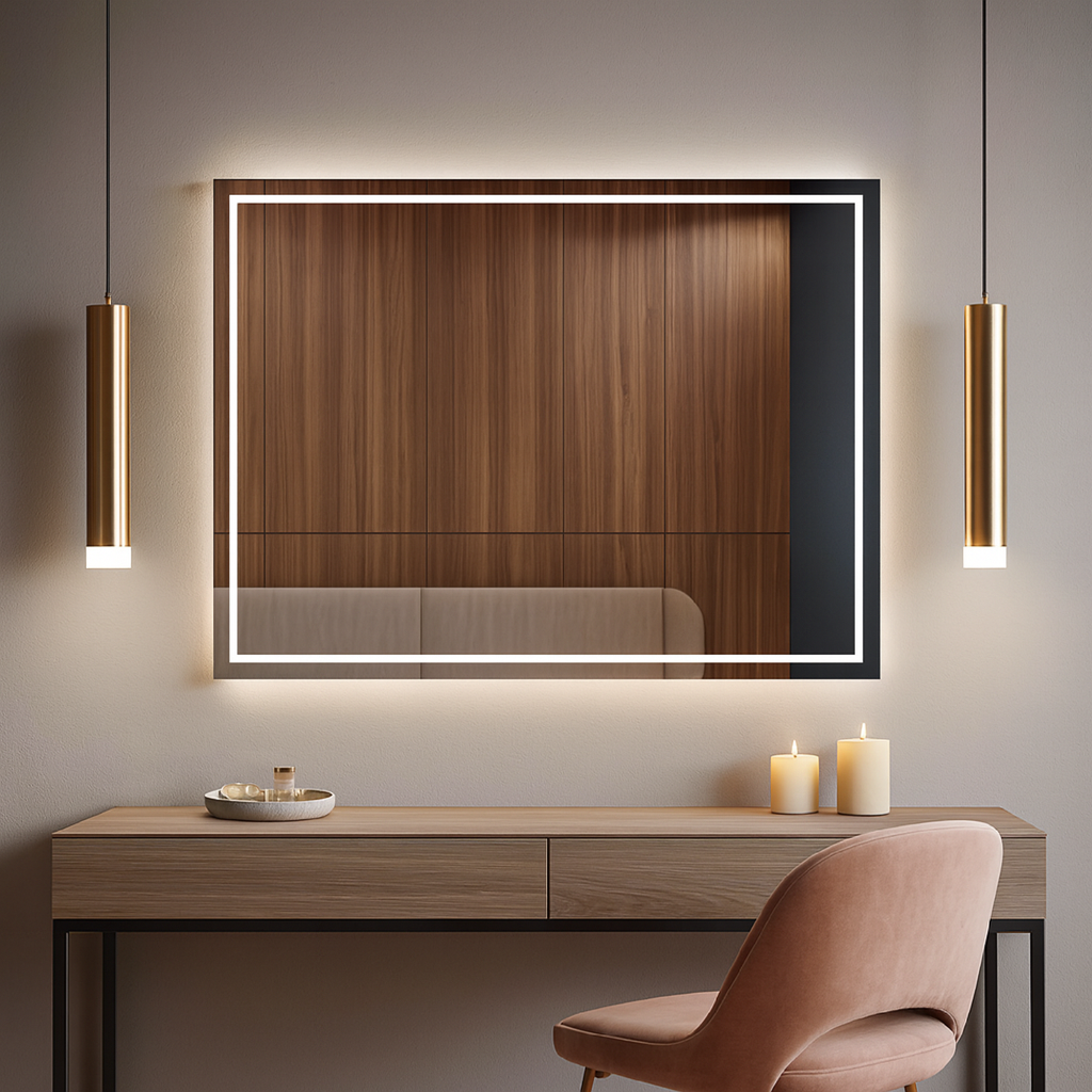 LED Bathroom Mirror – Rectangular Backlit Vanity Mirror, Modern Lighted Wall Mirror with Warm & Cold LED