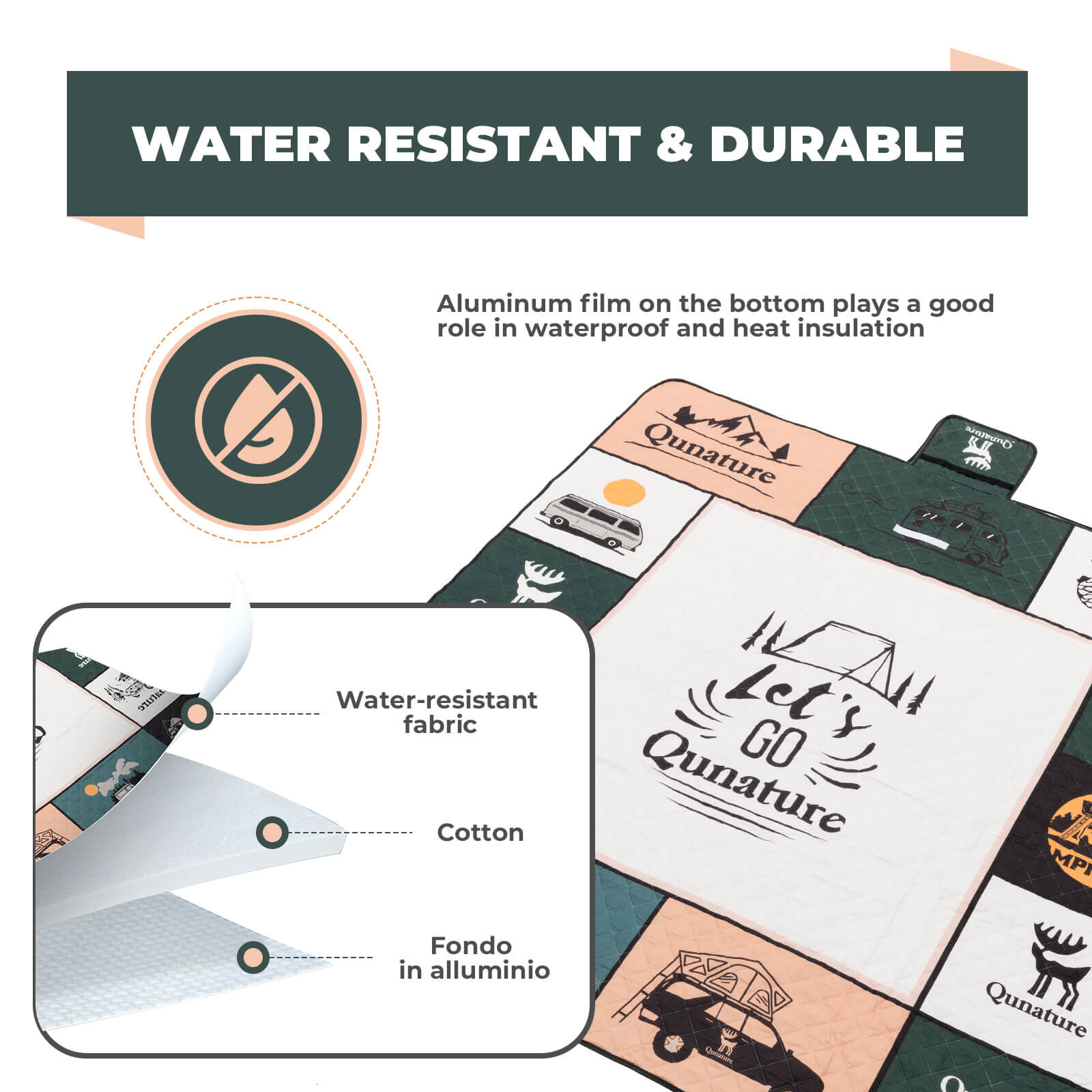 Qunature Picnic Blanket for 6-8 People