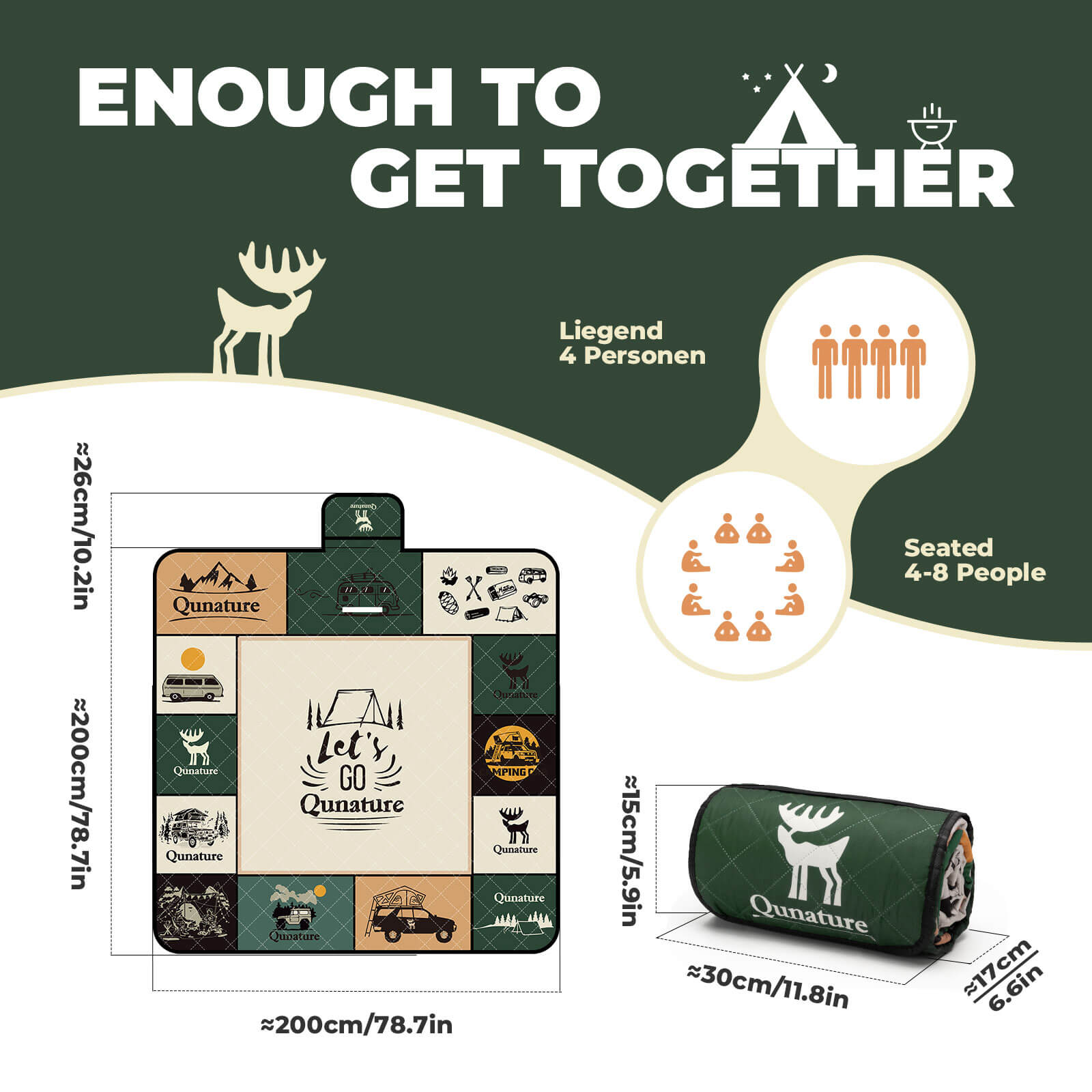 Qunature Picnic Blanket for 6-8 People