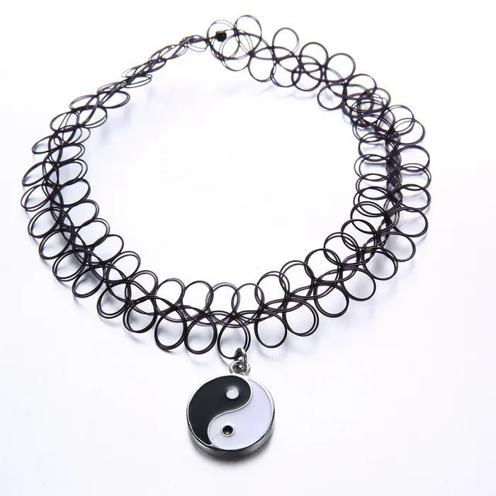 Elastic Choker Ying Yang Charm Necklace
