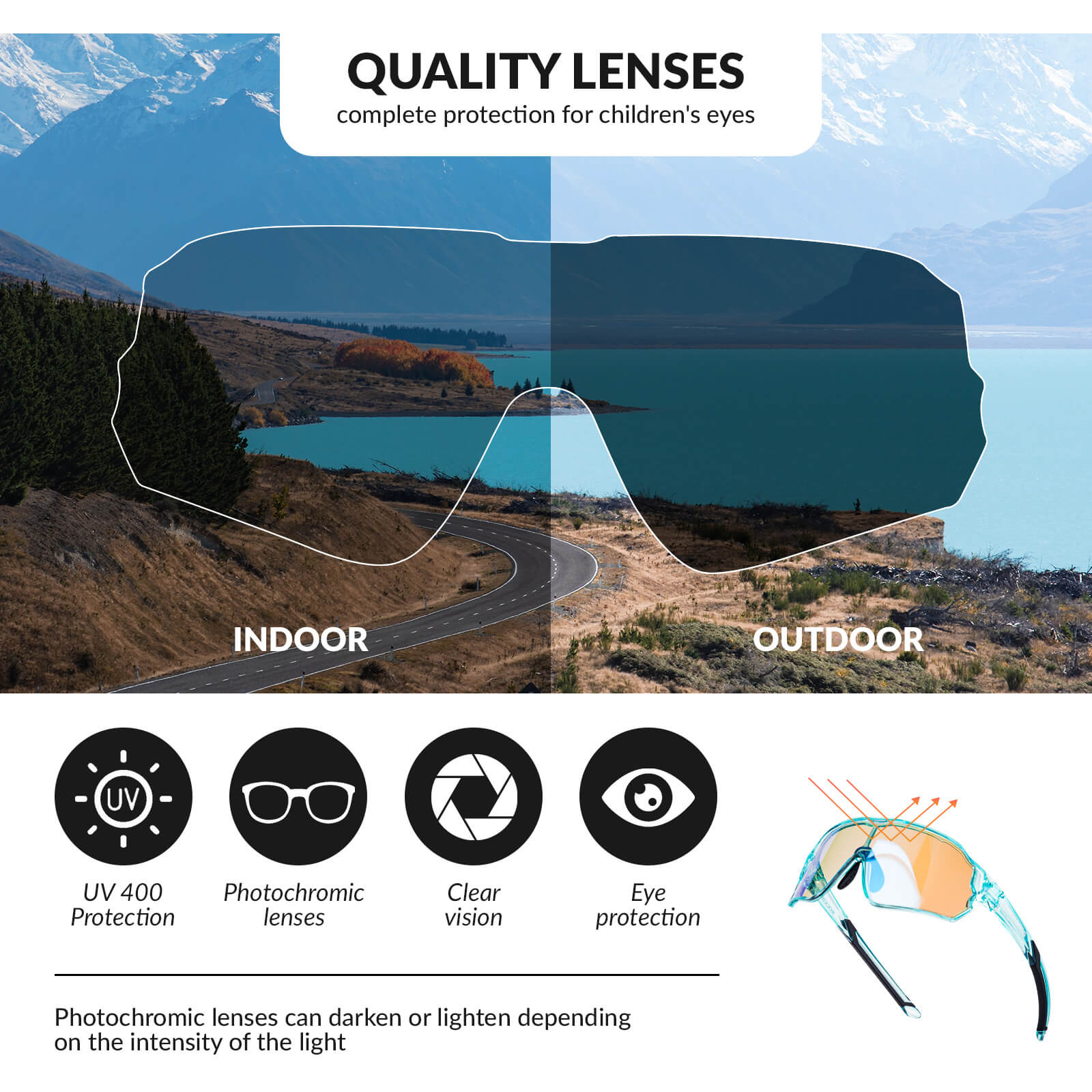 Kids Photochromic Cycling Sunglasses