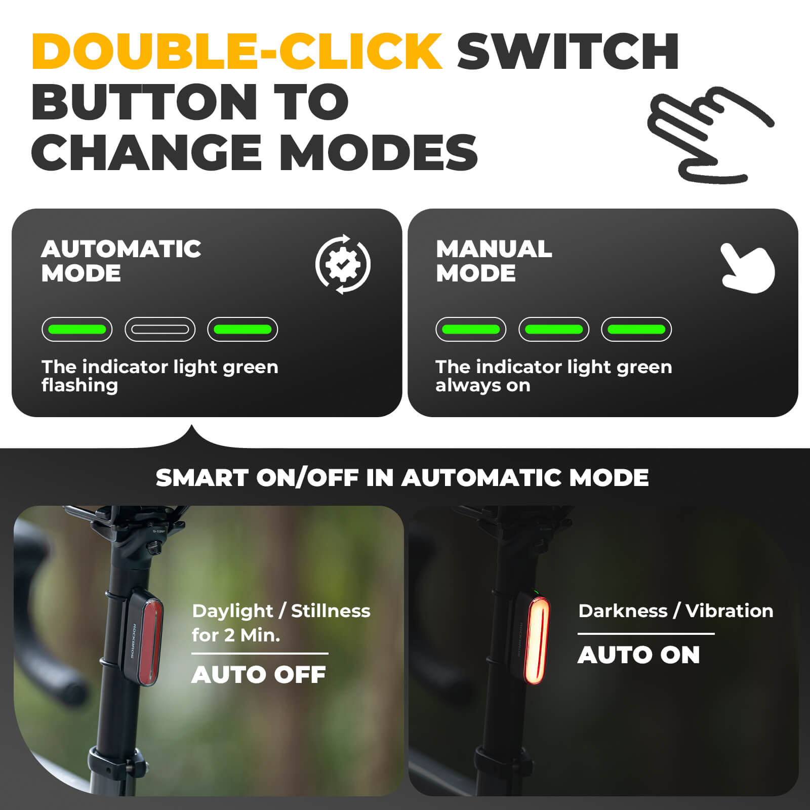 ROCKBROS Magnetic Bike Tail Light Smart Brake Light Bike Waterproof