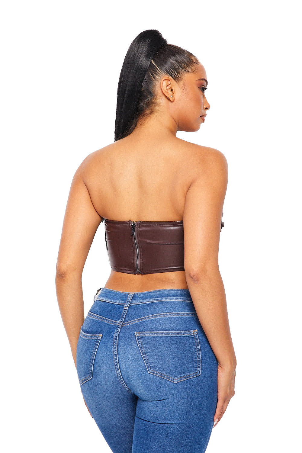 Vegan Leather Lace Up Tube Top